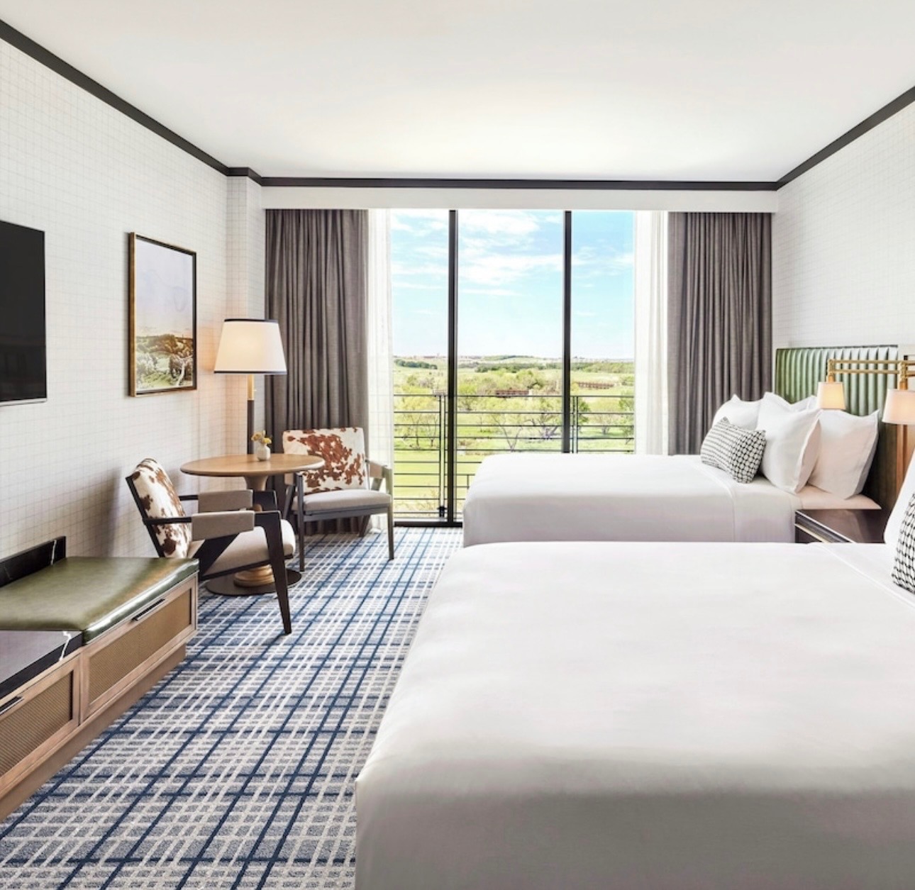 Hotel guest room with landscape view